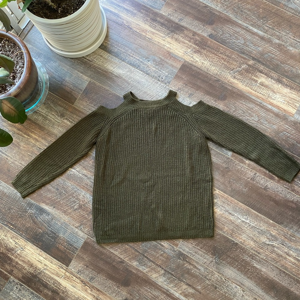 Olive Green Cold Shoulder Sweater